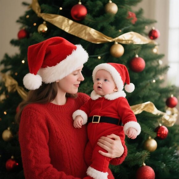 Christmas Santa Hat for Baby, Red Velvet Double Layer Xmas Holiday Party Hat - Picture 5 of 8